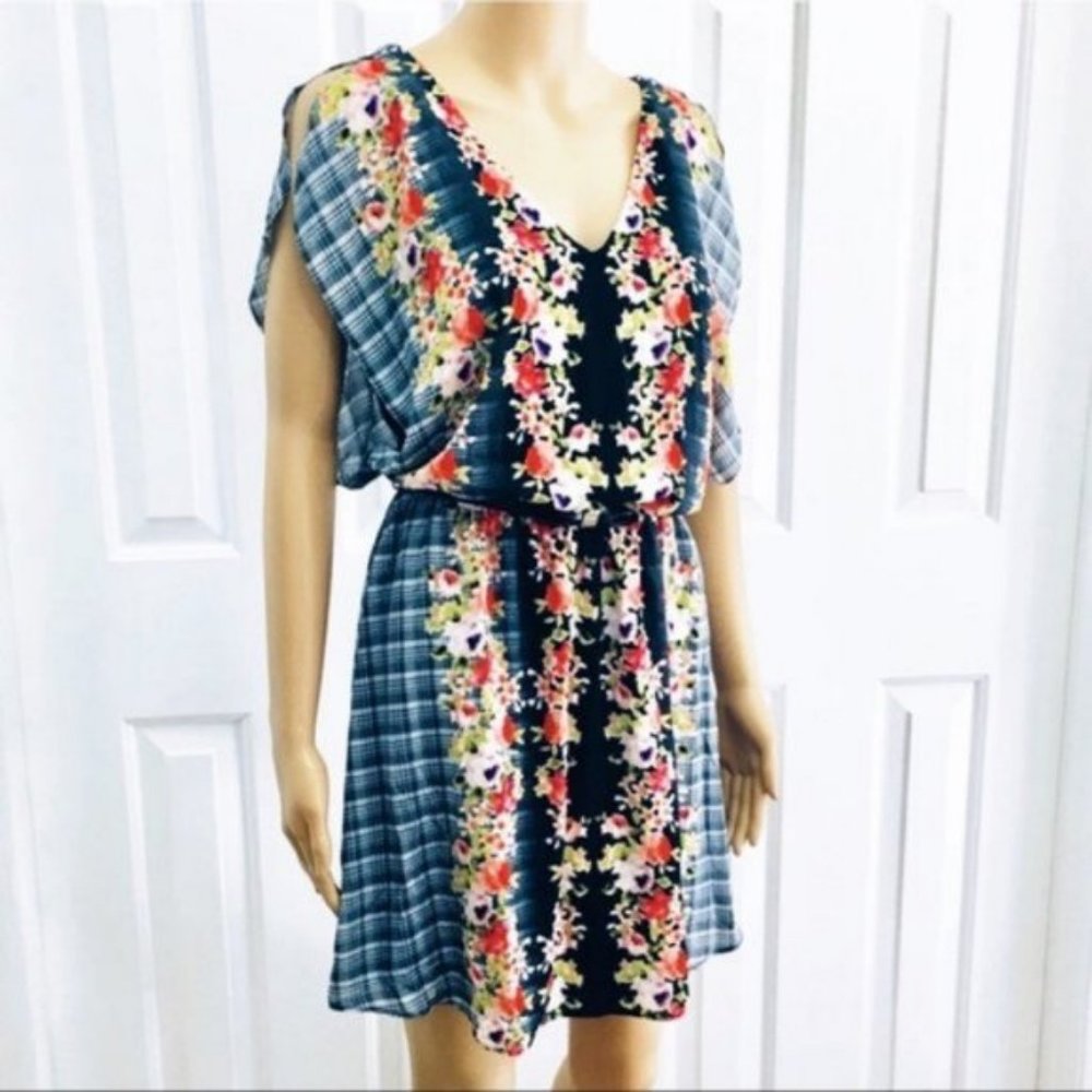 Candie’s Tropical Floral elasticated waist a line mini dress M